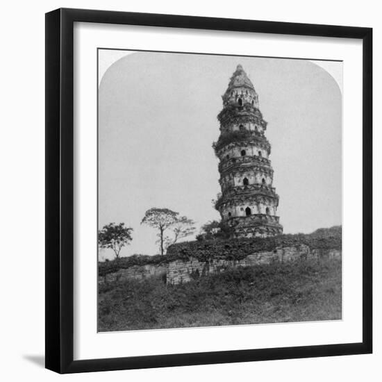 Tiger Hill Pagoda, the 'Leaning Tower, of Soo-Chow' (Suzho), China, 1900-Underwood & Underwood-Framed Photographic Print