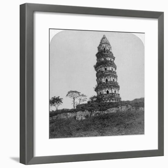 Tiger Hill Pagoda, the 'Leaning Tower, of Soo-Chow' (Suzho), China, 1900-Underwood & Underwood-Framed Photographic Print