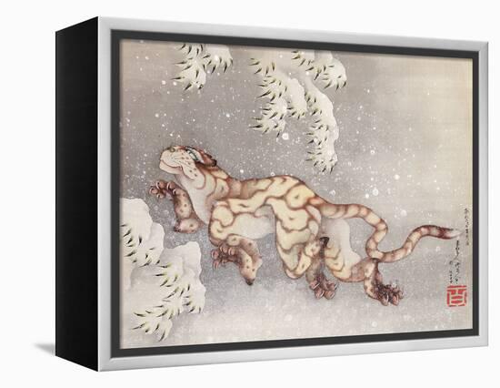 Tiger in a snowstorm. Edo Period, 1849-Katsushika Hokusai-Framed Premier Image Canvas