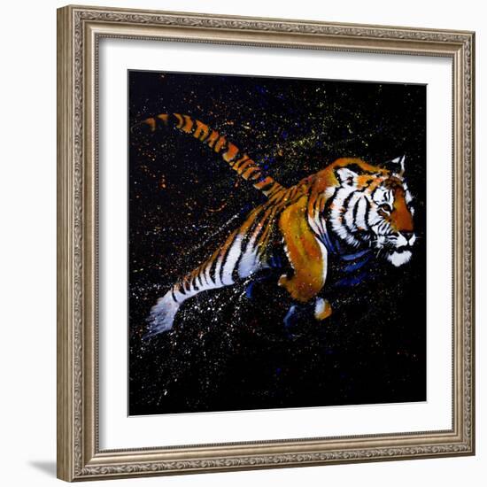 Tiger Jumping-null-Framed Art Print