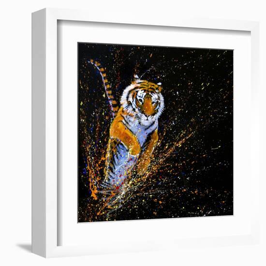 Tiger Leaping-null-Framed Art Print