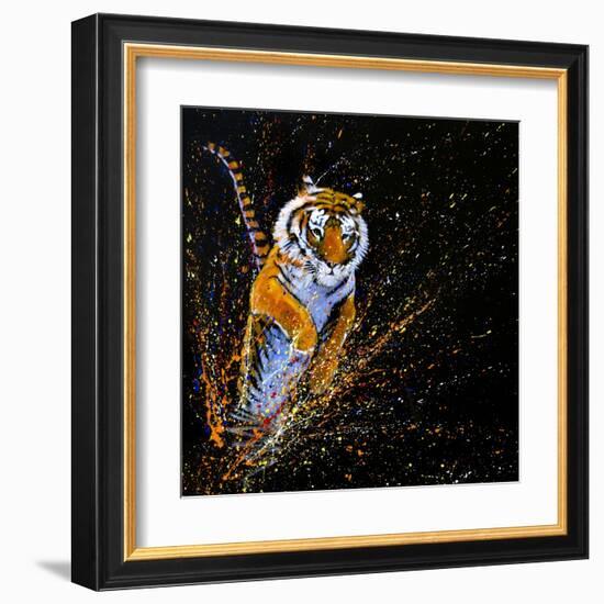 Tiger Leaping-null-Framed Art Print