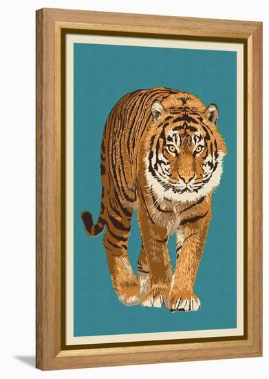 Tiger - Letterpress-Lantern Press-Framed Stretched Canvas