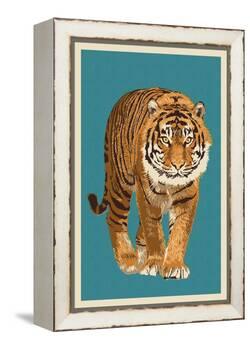 Tiger - Letterpress-Lantern Press-Framed Stretched Canvas