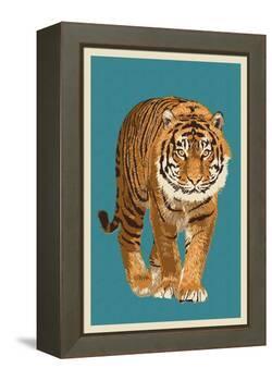 Tiger - Letterpress-Lantern Press-Framed Stretched Canvas