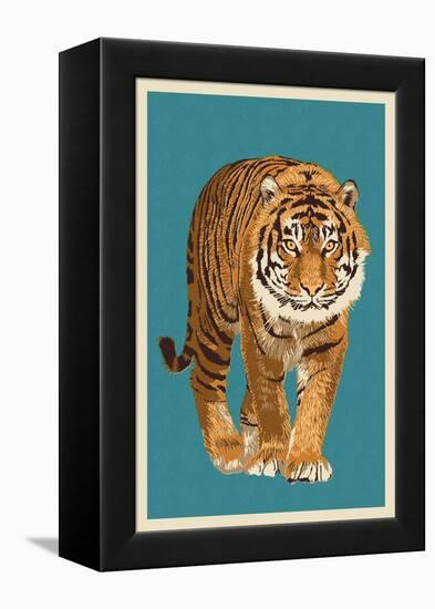 Tiger - Letterpress-Lantern Press-Framed Stretched Canvas