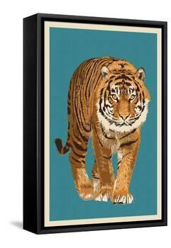 Tiger - Letterpress-Lantern Press-Framed Stretched Canvas