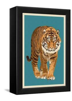 Tiger - Letterpress-Lantern Press-Framed Stretched Canvas