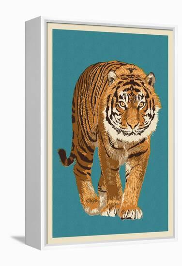 Tiger - Letterpress-Lantern Press-Framed Stretched Canvas