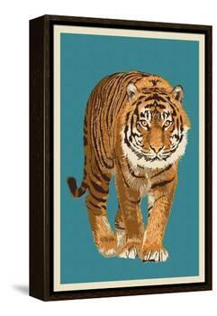 Tiger - Letterpress-Lantern Press-Framed Stretched Canvas