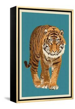 Tiger - Letterpress-Lantern Press-Framed Stretched Canvas