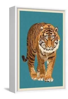 Tiger - Letterpress-Lantern Press-Framed Stretched Canvas