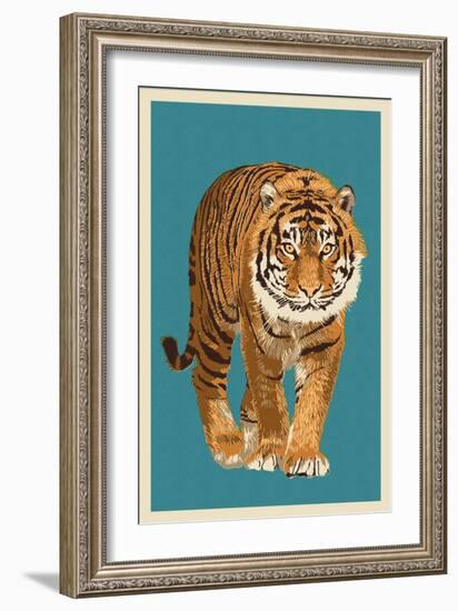 Tiger - Letterpress-Lantern Press-Framed Art Print