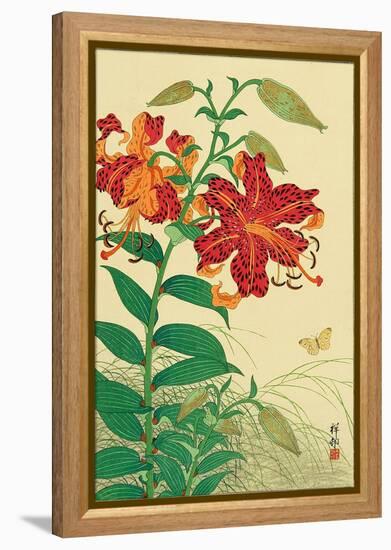 Tiger Lilies and Butterfly-Koson Ohara-Framed Premier Image Canvas