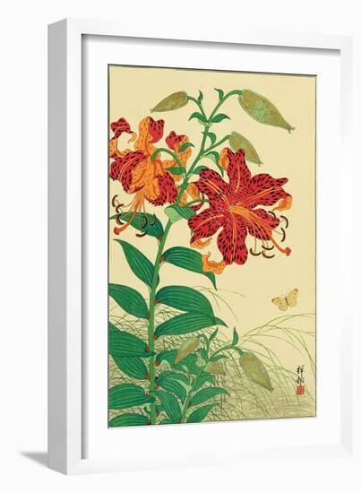 Tiger Lilies and Butterfly-Koson Ohara-Framed Giclee Print