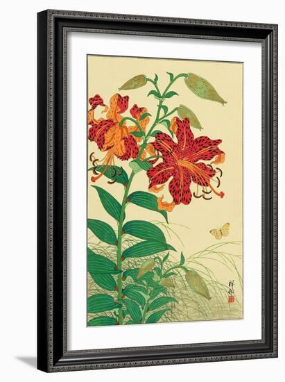 Tiger Lilies and Butterfly-Koson Ohara-Framed Giclee Print