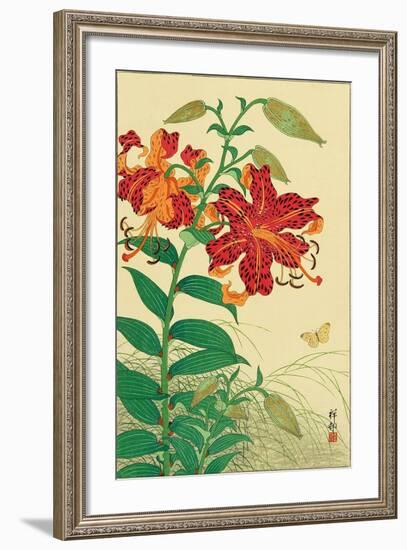 Tiger Lilies and Butterfly-Koson Ohara-Framed Giclee Print