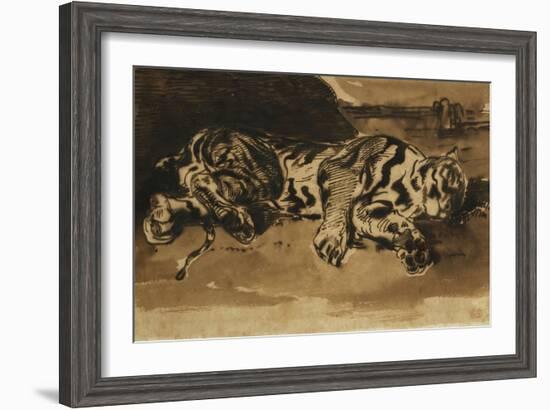 Tiger Lying Down; Tigre Couche, 1858-Eugene Delacroix-Framed Giclee Print