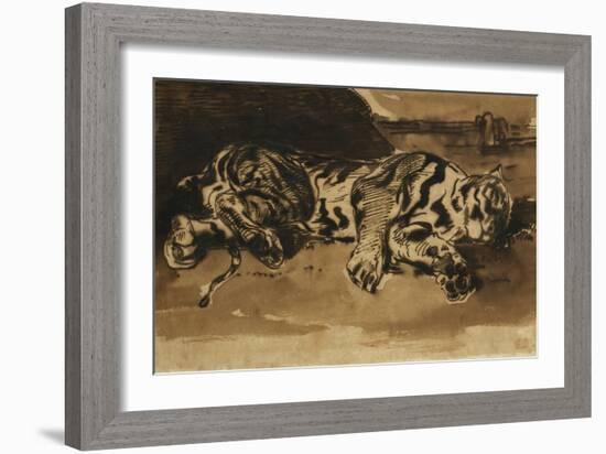 Tiger Lying Down; Tigre Couche, 1858-Eugene Delacroix-Framed Giclee Print