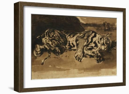 Tiger Lying Down; Tigre Couche, 1858-Eugene Delacroix-Framed Giclee Print