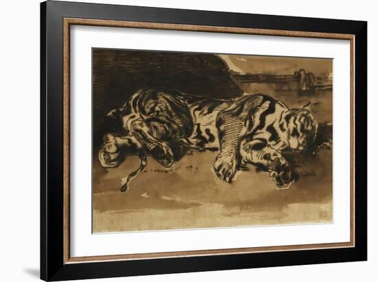 Tiger Lying Down; Tigre Couche, 1858-Eugene Delacroix-Framed Giclee Print