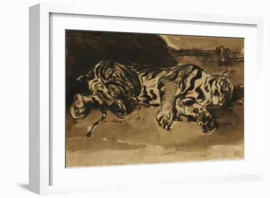 Tiger Lying Down; Tigre Couche, 1858-Eugene Delacroix-Framed Giclee Print