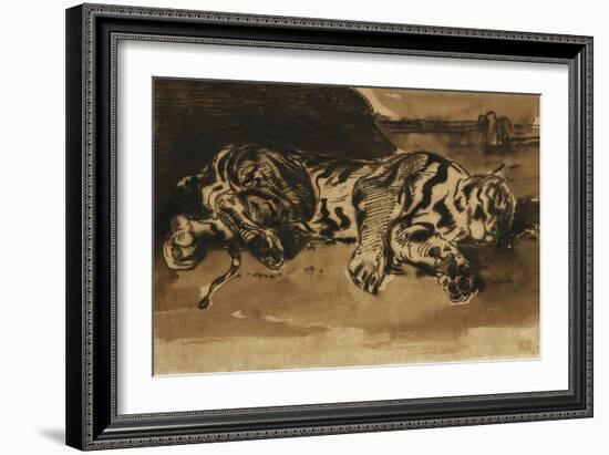 Tiger Lying Down; Tigre Couche, 1858-Eugene Delacroix-Framed Giclee Print