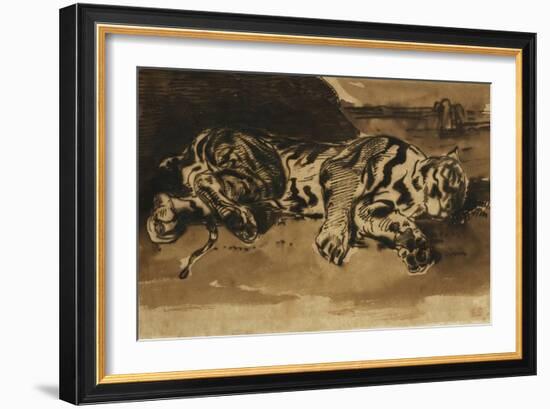 Tiger Lying Down; Tigre Couche, 1858-Eugene Delacroix-Framed Giclee Print