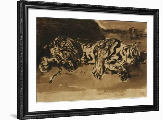 Tiger Lying Down; Tigre Couche, 1858-Eugene Delacroix-Framed Giclee Print