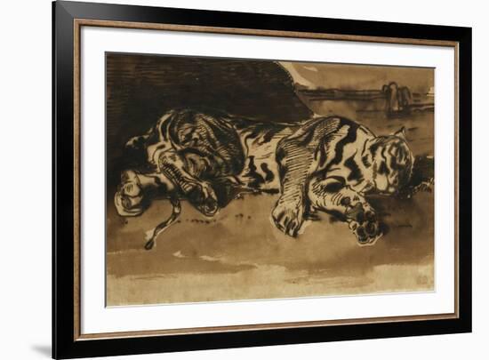 Tiger Lying Down; Tigre Couche, 1858-Eugene Delacroix-Framed Giclee Print