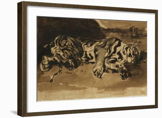 Tiger Lying Down; Tigre Couche, 1858-Eugene Delacroix-Framed Giclee Print