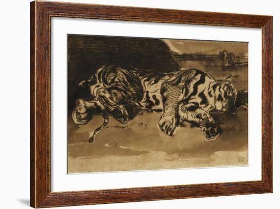 Tiger Lying Down; Tigre Couche, 1858-Eugene Delacroix-Framed Giclee Print