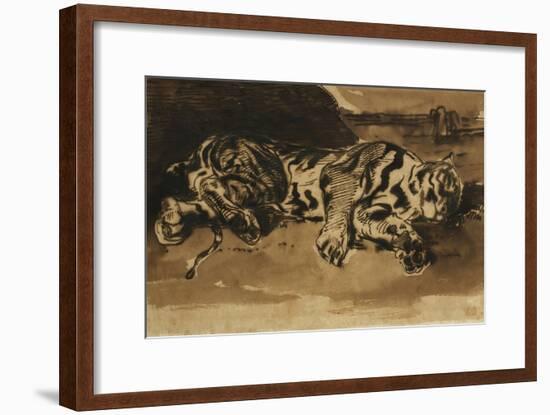 Tiger Lying Down; Tigre Couche, 1858-Eugene Delacroix-Framed Premium Giclee Print