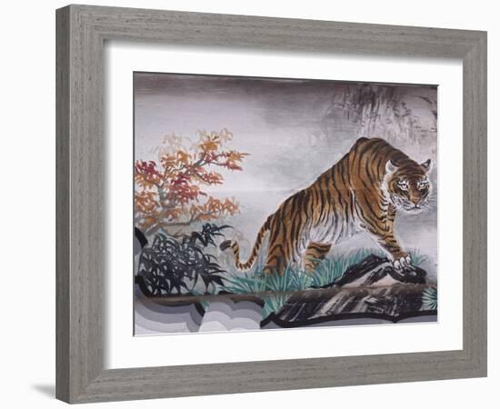 Tiger Painting on Outdoor Corridors, Zhongshan Park, Beijing, China-Adam Jones-Framed Photographic Print