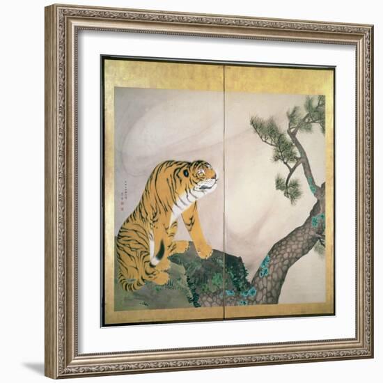 Tiger Screen, Japanese, 1781 (Ink, Colour and Gold on Paper)-Maruyama Okyo-Framed Giclee Print