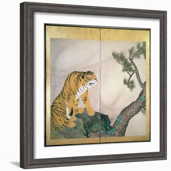 Tiger Screen, Japanese, 1781 (Ink, Colour and Gold on Paper)-Maruyama Okyo-Framed Giclee Print