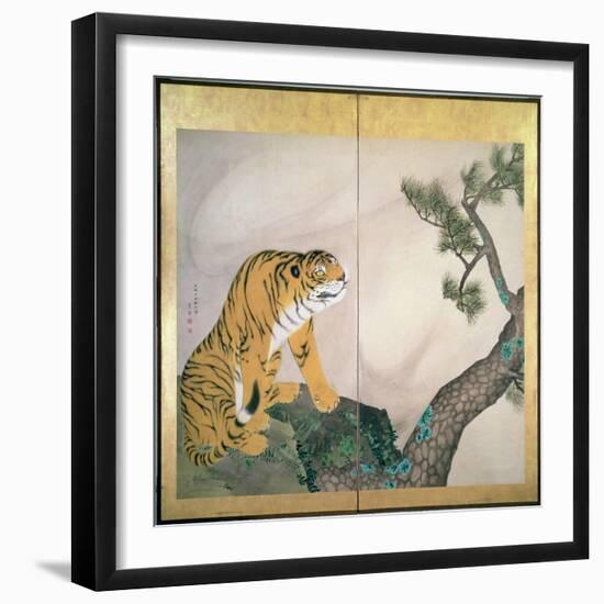 Tiger Screen, Japanese, 1781 (Ink, Colour and Gold on Paper)-Maruyama Okyo-Framed Giclee Print