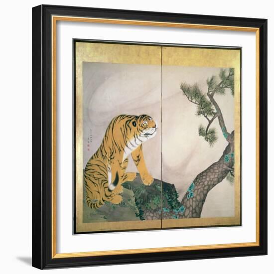 Tiger Screen, Japanese, 1781 (Ink, Colour and Gold on Paper)-Maruyama Okyo-Framed Giclee Print