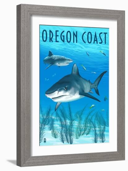 Tiger Shark - Oregon Coast-Lantern Press-Framed Art Print