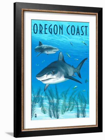 Tiger Shark - Oregon Coast-Lantern Press-Framed Art Print