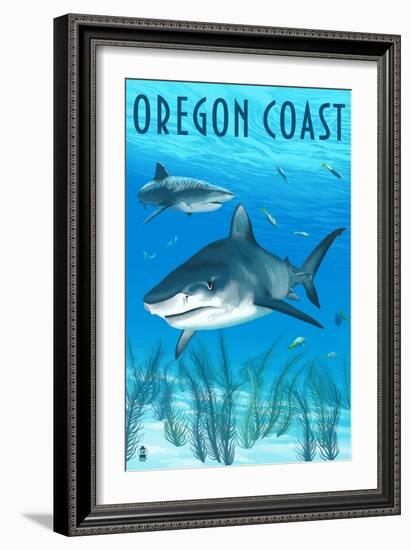 Tiger Shark - Oregon Coast-Lantern Press-Framed Art Print