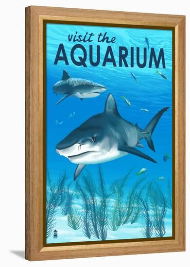 Tiger Shark - Visit the Aquarium-Lantern Press-Framed Stretched Canvas