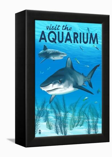 Tiger Shark - Visit the Aquarium-Lantern Press-Framed Stretched Canvas