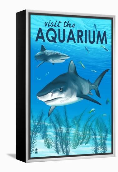 Tiger Shark - Visit the Aquarium-Lantern Press-Framed Stretched Canvas