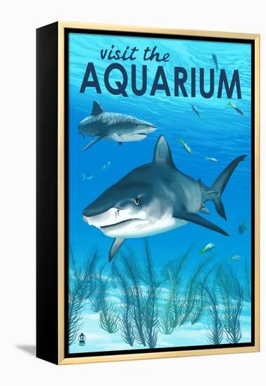 Tiger Shark - Visit the Aquarium-Lantern Press-Framed Stretched Canvas