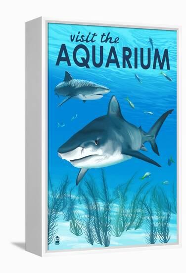 Tiger Shark - Visit the Aquarium-Lantern Press-Framed Stretched Canvas