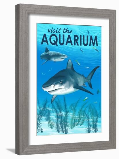 Tiger Shark - Visit the Aquarium-Lantern Press-Framed Art Print