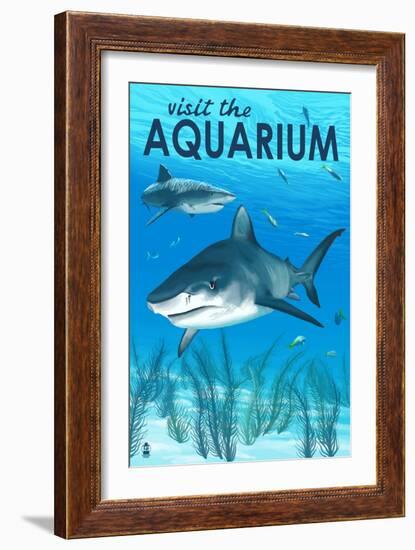 Tiger Shark - Visit the Aquarium-Lantern Press-Framed Art Print