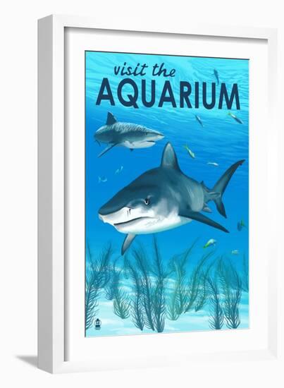 Tiger Shark - Visit the Aquarium-Lantern Press-Framed Art Print