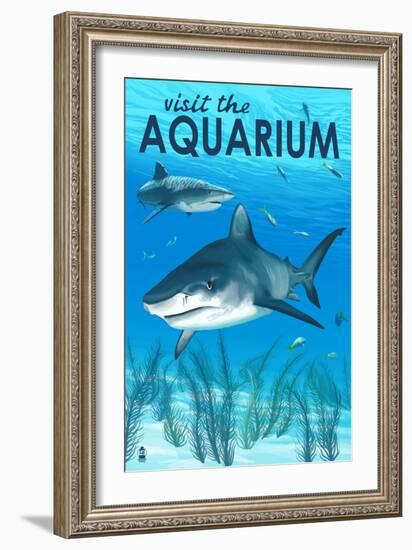 Tiger Shark - Visit the Aquarium-Lantern Press-Framed Premium Giclee Print